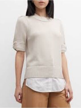 Emmett Knotted Cuff Layered Looker Crewneck Short-Sleeve Sweater